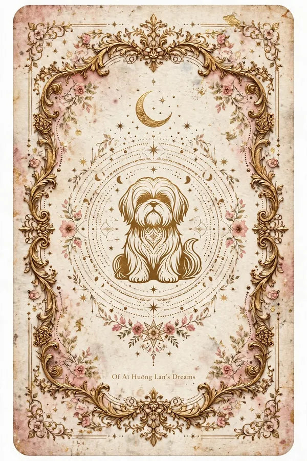 Carte de l'Oracle du Shih Tzu, dos illustré doré et crème