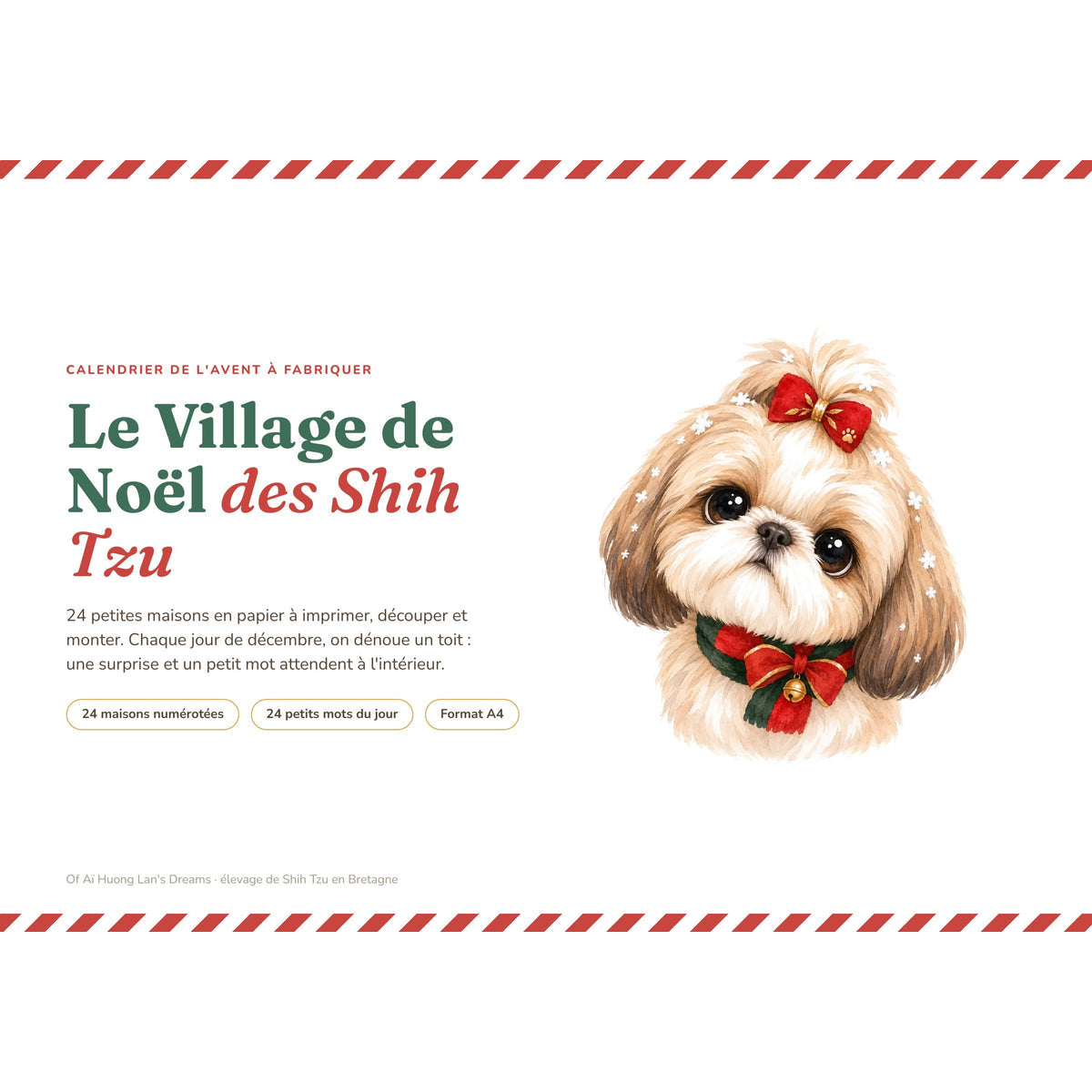 Le Village de Noël des Shih Tzu, calendrier de l'Avent à imprimer
