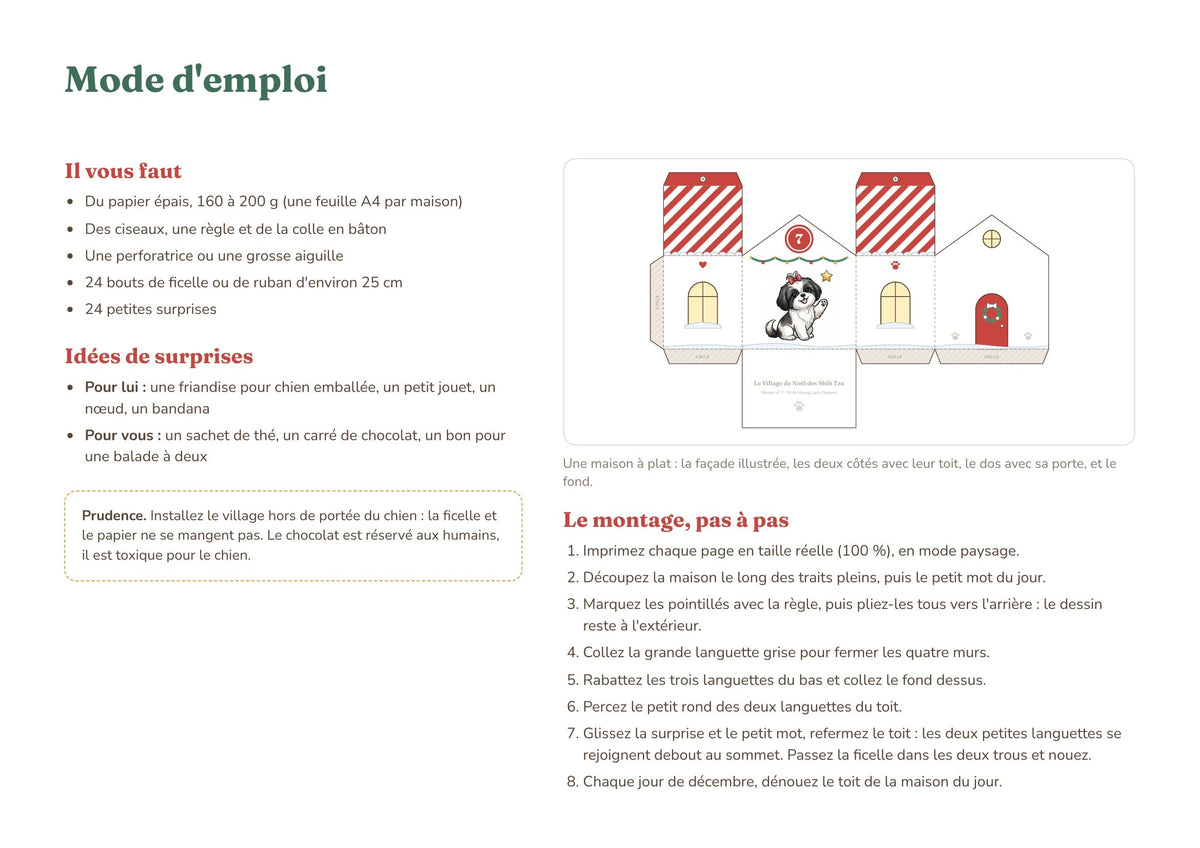 Mode d'emploi du calendrier de l'Avent Village de Noël des Shih Tzu